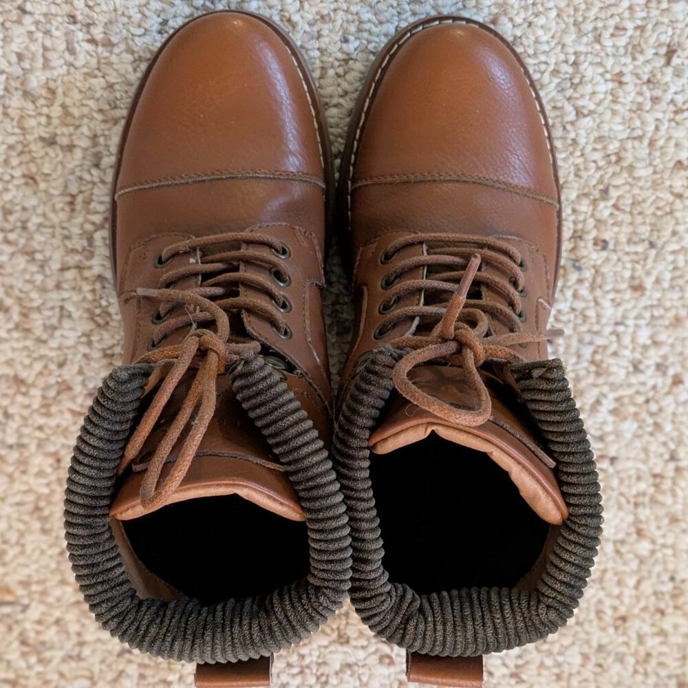 Tommy Hilfiger Evins Men’s Brown Faux Leather Knit Collar Boots New No Box